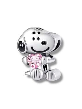 Peanuts Silver silver Charm with Pink Heart Crystal